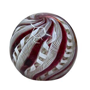 Mid Century Murano Italy Fratelli Toso Red Pink Swirl Candy Cane Lattici Rare 3"